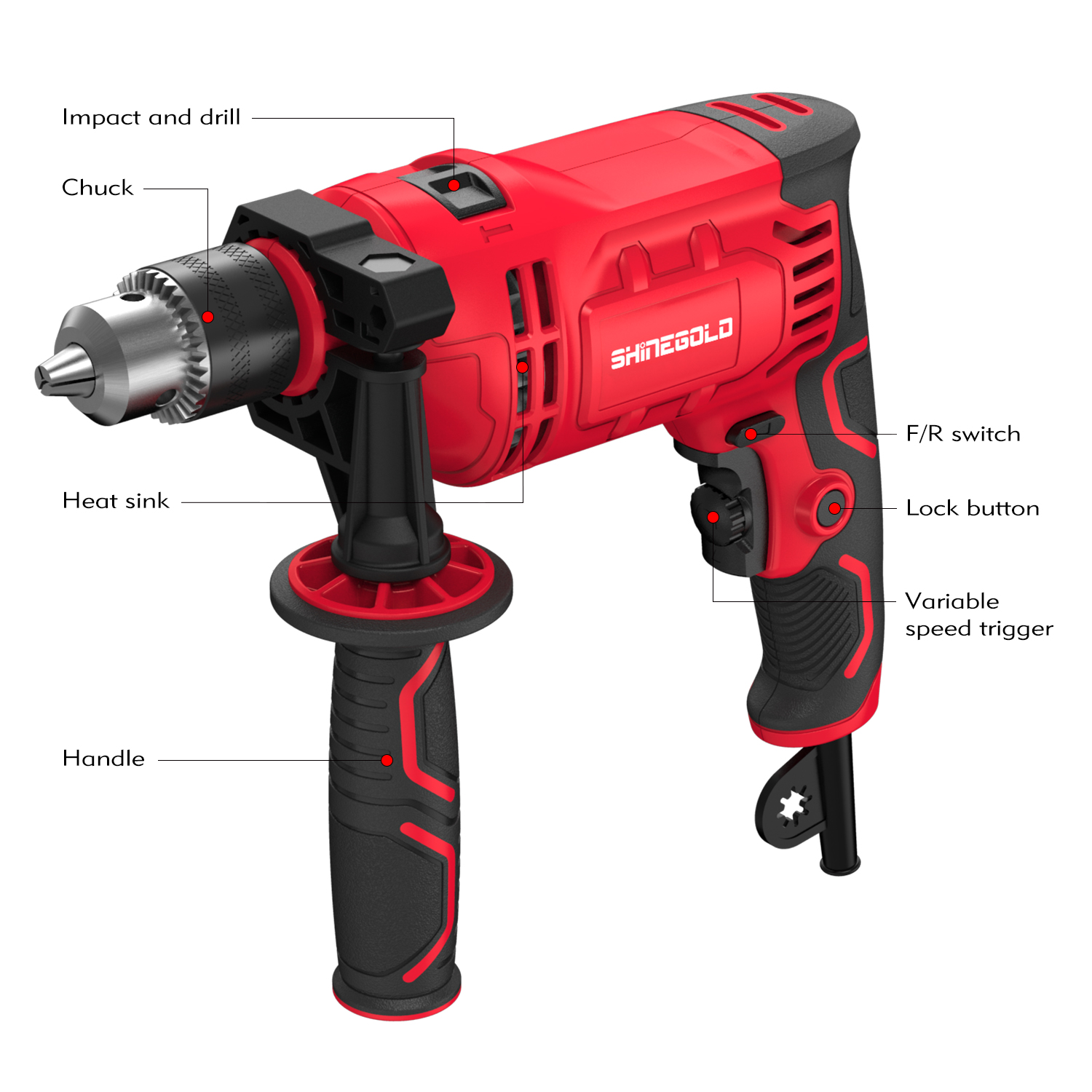 Herramientas eléctricas de alta calidad para el hogar, taladro de impacto con mandril con llave de 13 mm de velocidad variable