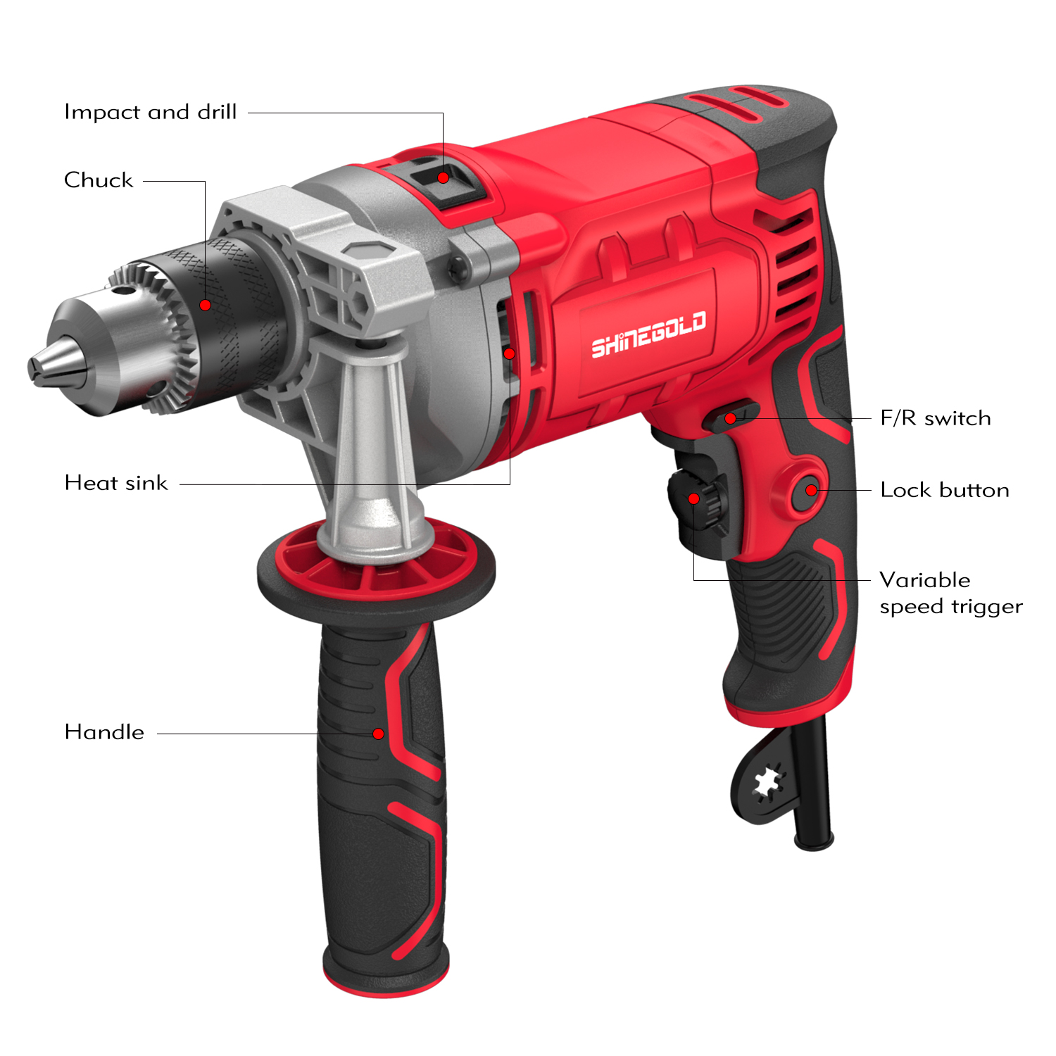 Taladro de impacto eléctrico con cable portátil, perforadora de 910w y 13mm